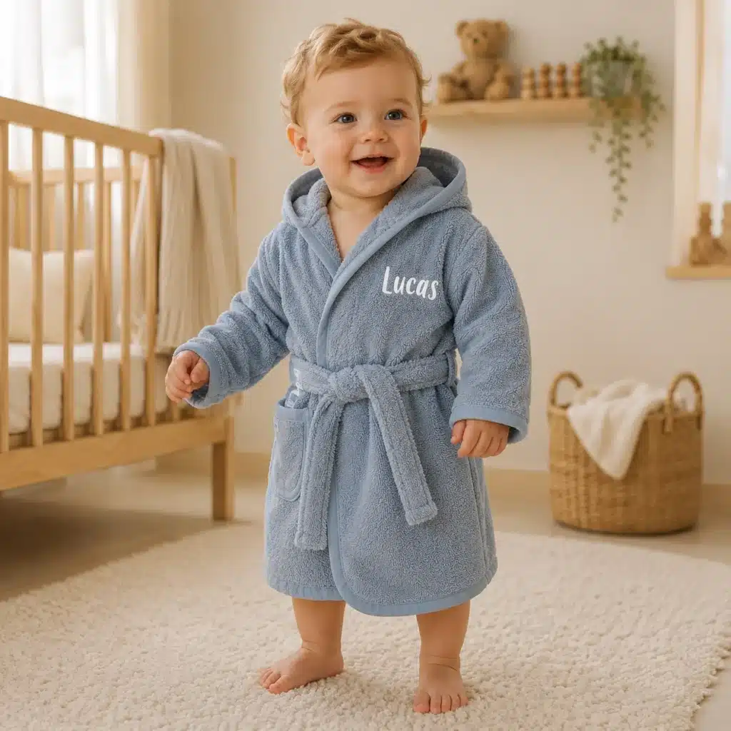 Baby badjas met naam blauw